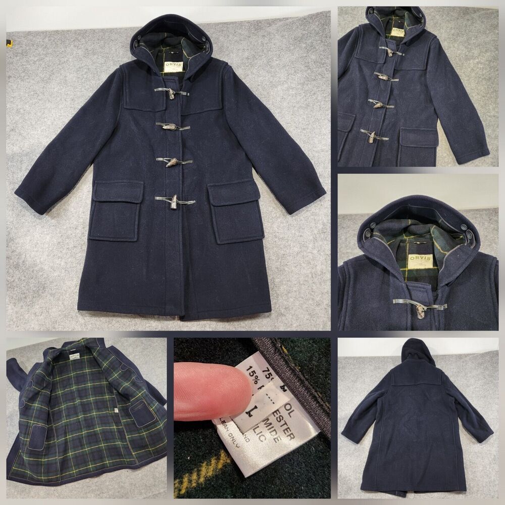 Orvis Dark Blue Hooded Trench Coat with Toggle Closures